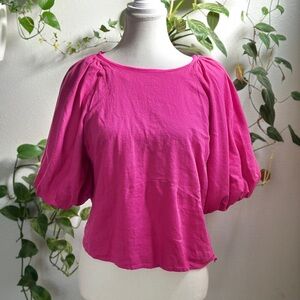 DKNY Pink Puff Sleeve Linen Blend Blouse – Size M
